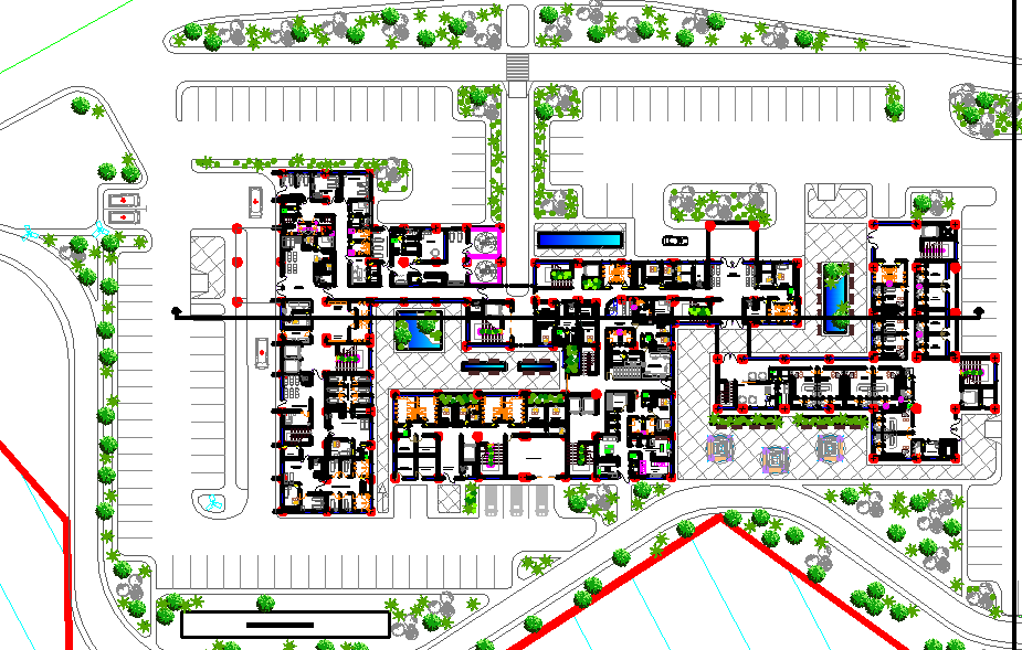 Care Medical Center Plan Furniture Layout Landscaping 2D CAD Design