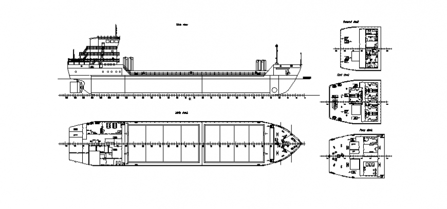 Cargo sheep a vehicle of waterway and elevation of the plan with detail view dwg file
