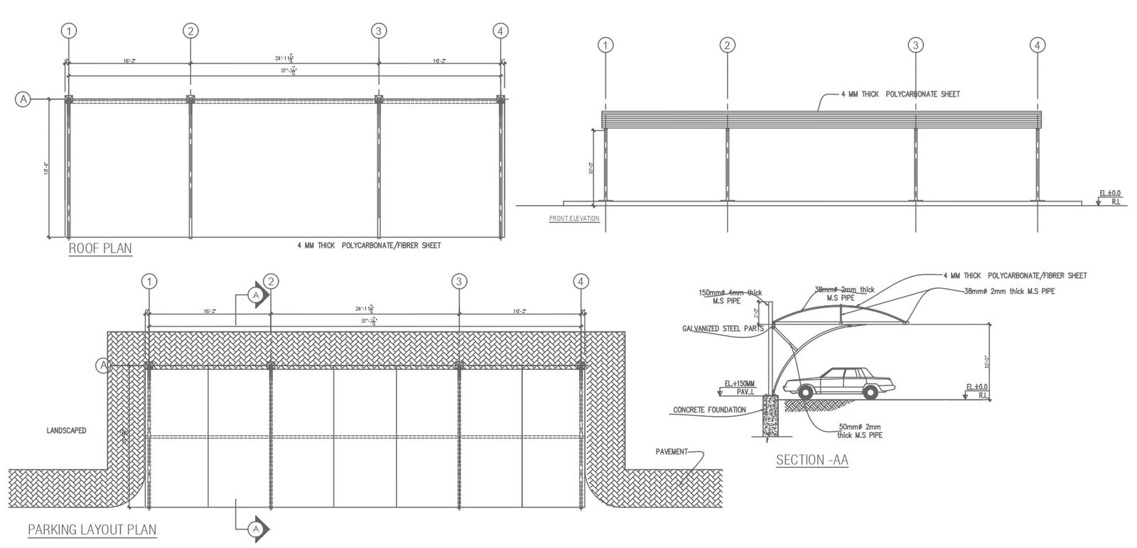 car parking layout plan with all detail and mechanics with all side elevation section plan and other detail autocad dwg drawing .