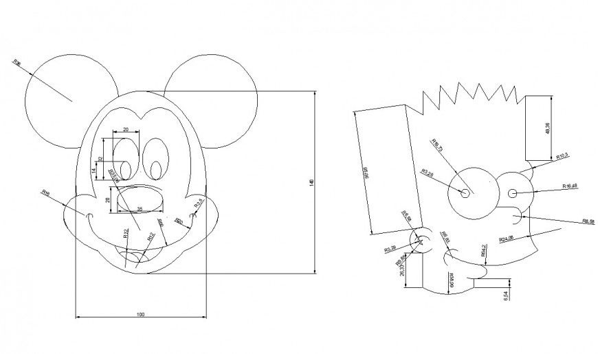 Cartoon characters detail CAD block layout file in autocad format