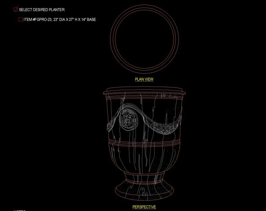 Carved pedestal planter drawing in dwg file.