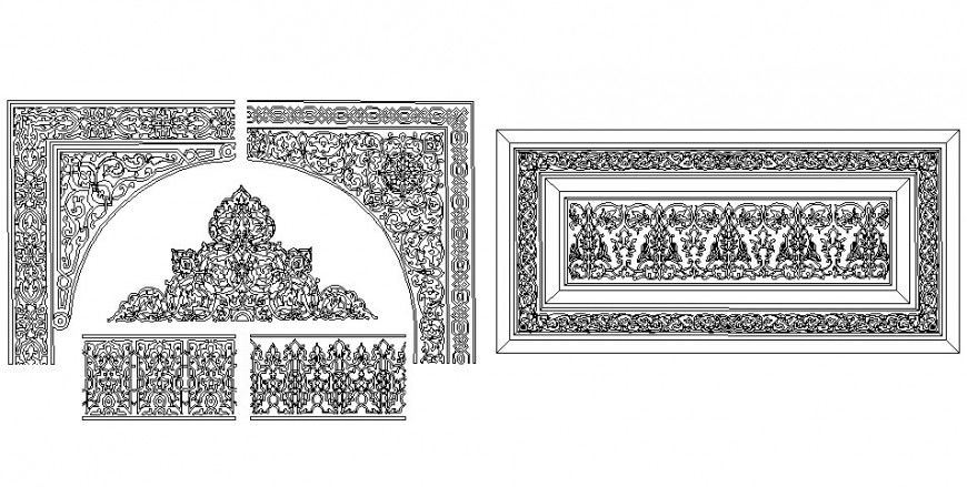 Carving drawing with different design in dwg file.