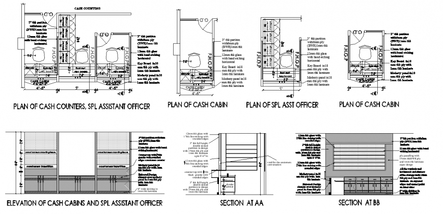 Cash counter and spl assistant officer detail drawing in dwg AutpCAD file.
