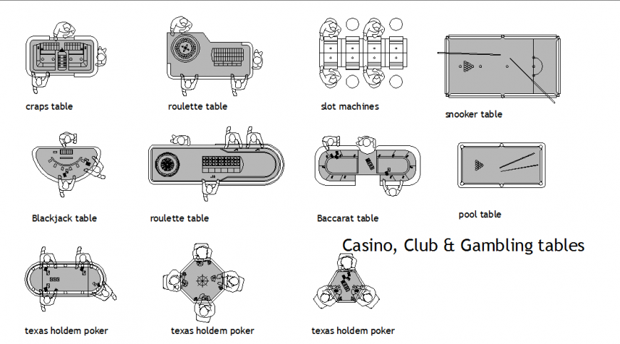 Casino Club Betting Tables CAD Detail Block DWG for Game Room Plans