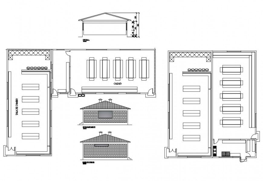 Casino with restaurant elevation and plan details dwg file