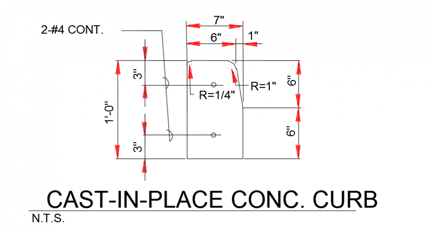 Cast in place concrete curb sectional details