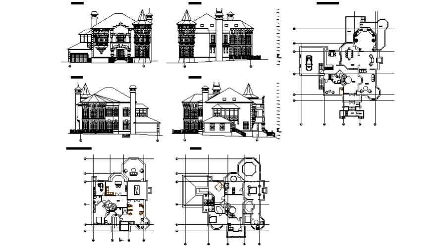 Castle plan and elevation with architecture detail dwg file