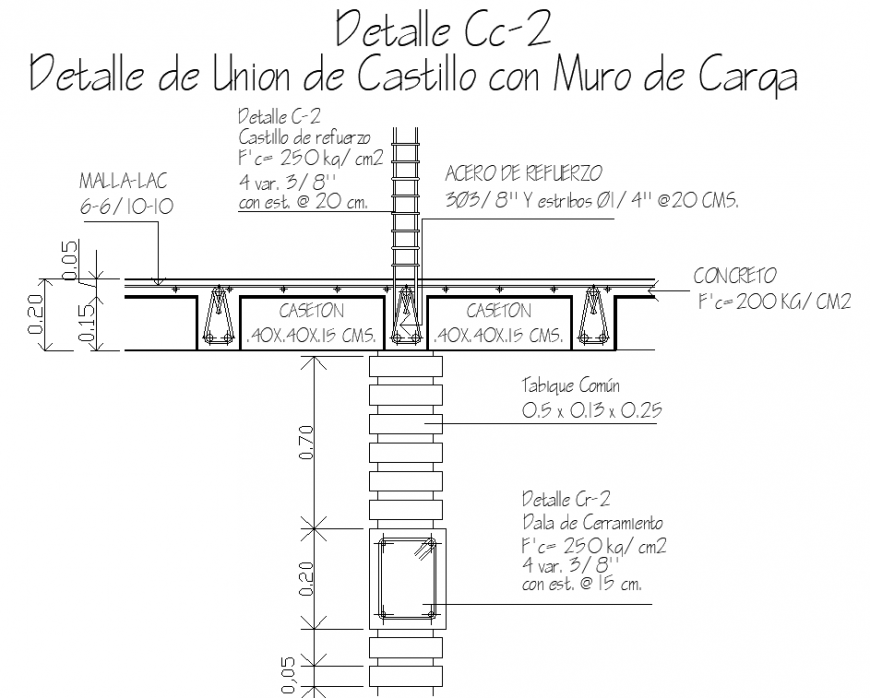 Castle wall union detail drawing in dwg AutoCAD file.