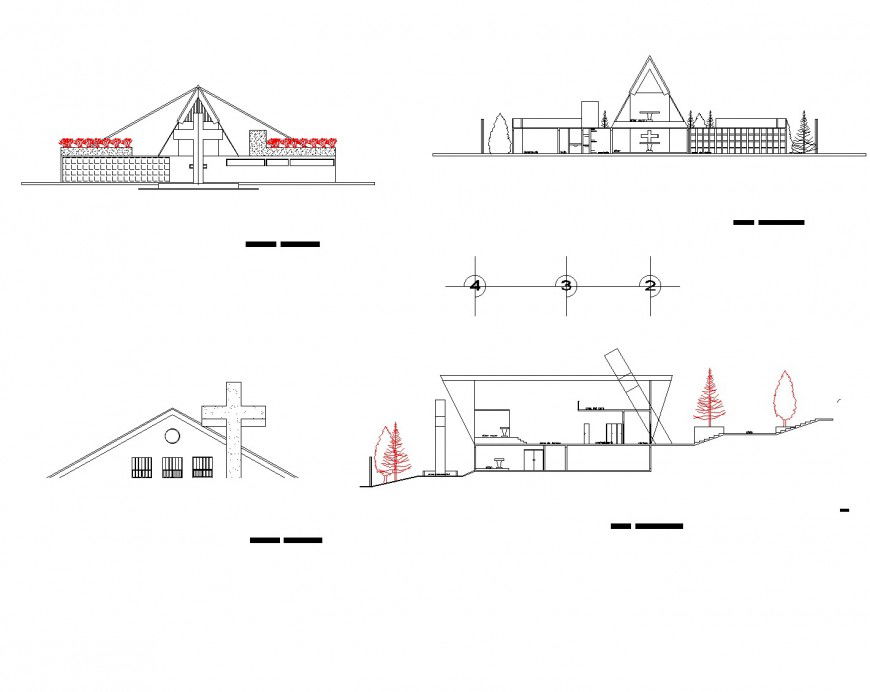 Catholic church plan and elevation detail dwg file