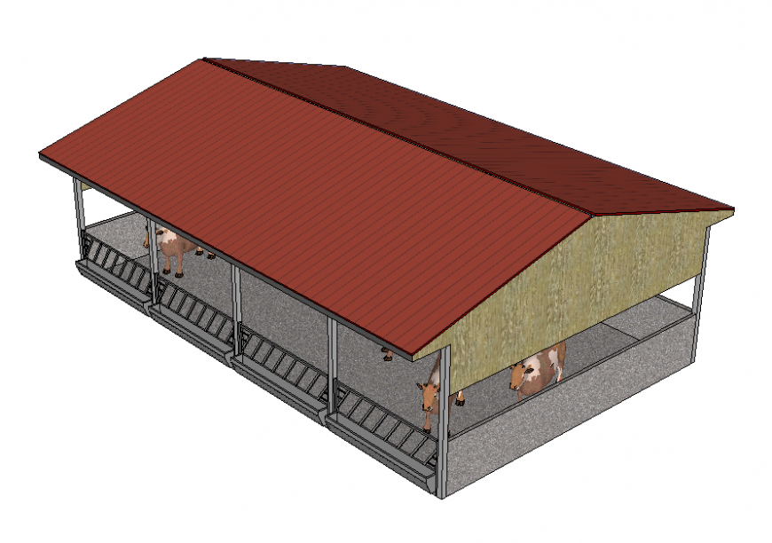 Cattle shed detail 3d model elevation layout 3d max file