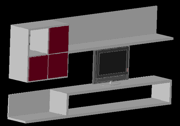 3D Modern TV Unit CAD Drawing with Storage for Interior Design