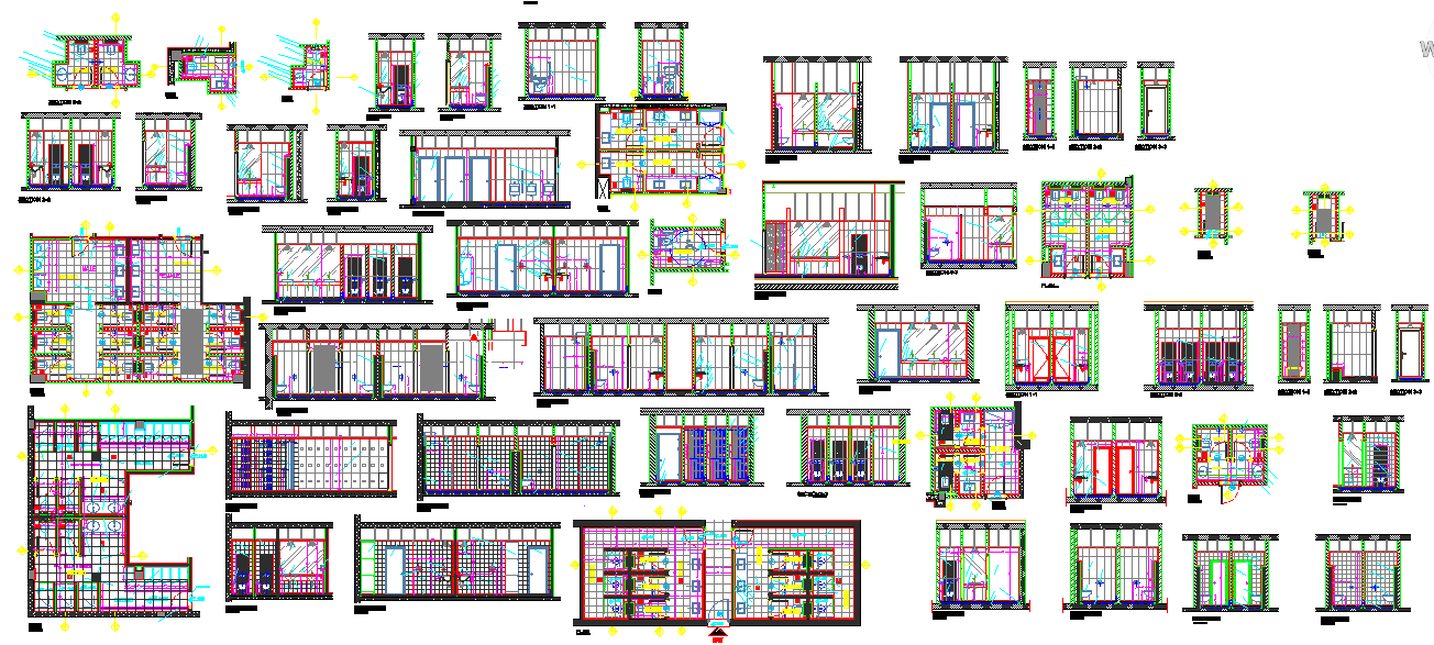 Hotel Toilet Design with Plumbing Layouts and Sectional Detail