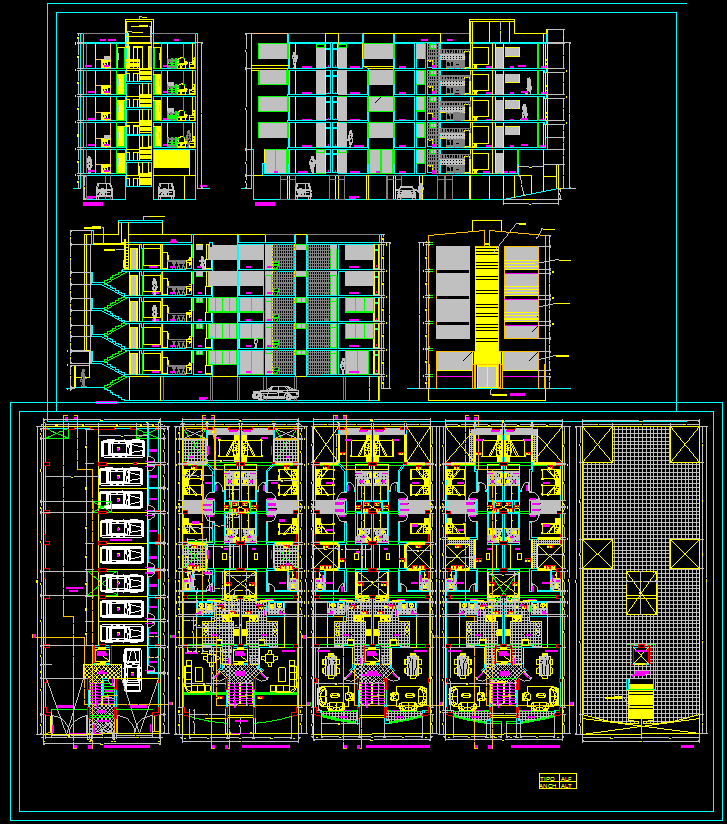 Modern Apartment AutoCAD DWG File with Plan Section and Elevation