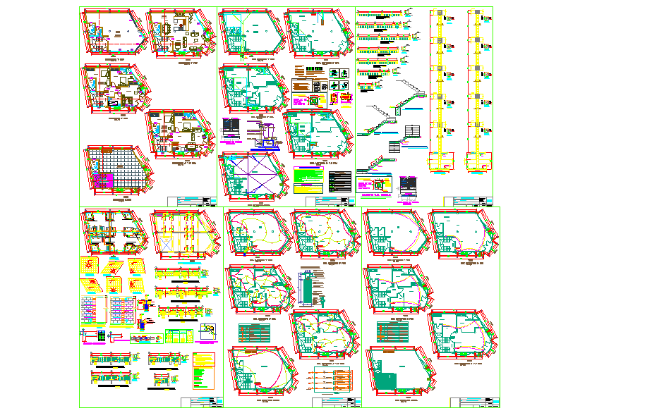 Bungalows design project DWG with layout elevation section and details