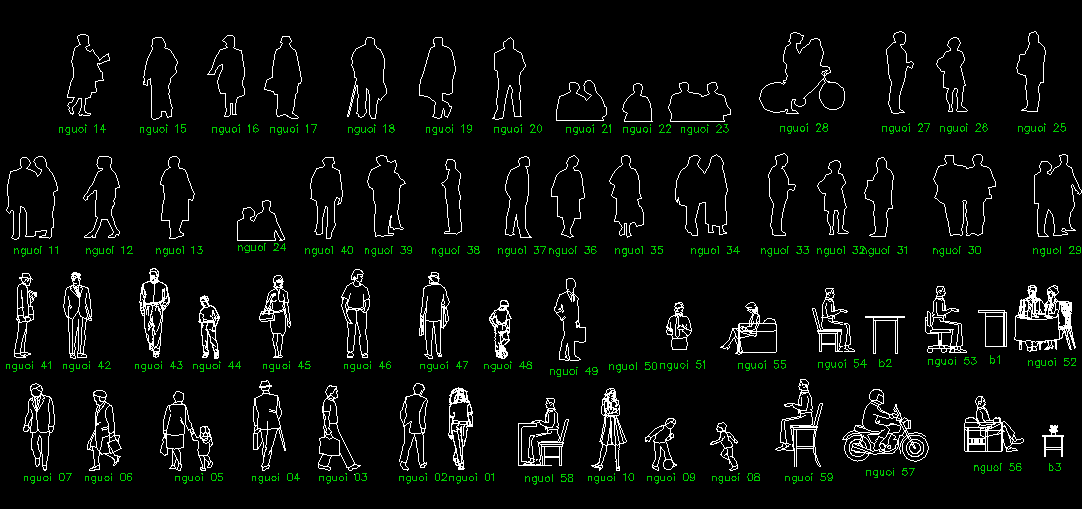 People AutoCAD DWG File Featuring 2D Human CAD Blocks in Various Poses