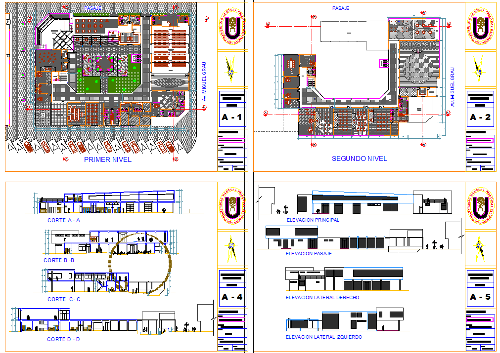 AutoCAD Cultural Center DWG with Floor Plans, Sections, and Elevations