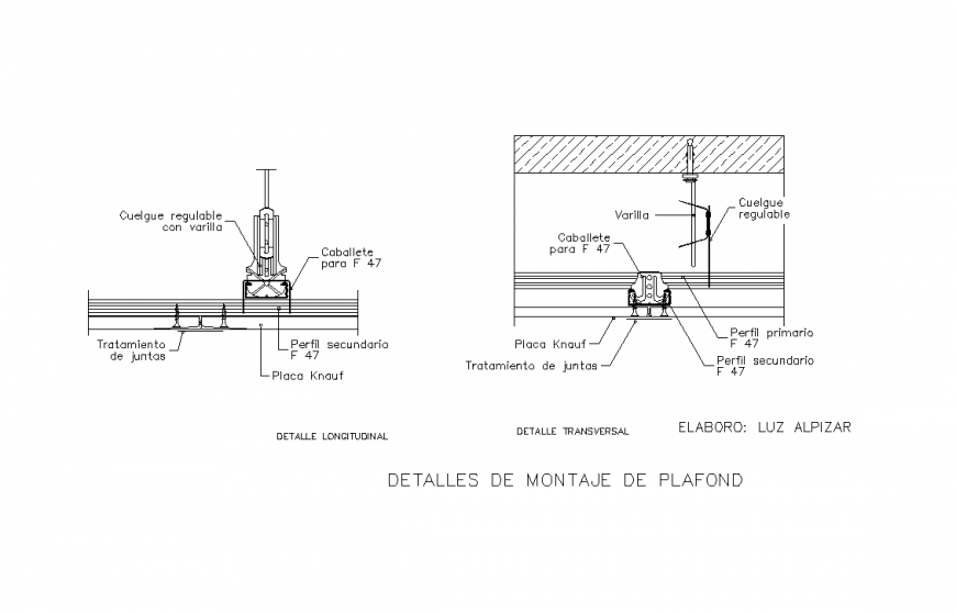 Ceiling light assembly design with a view of elevation and view of plan dwg file