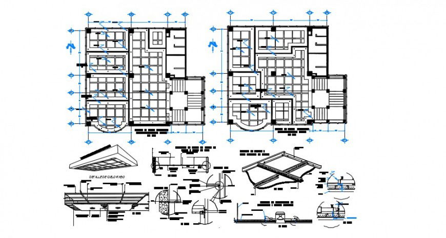 Ceiling and perspective roof plan detail and covering detail dwg file
