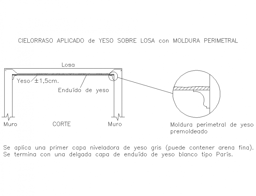 Ceiling applied of plaster on slab with perimeter modura section layout file