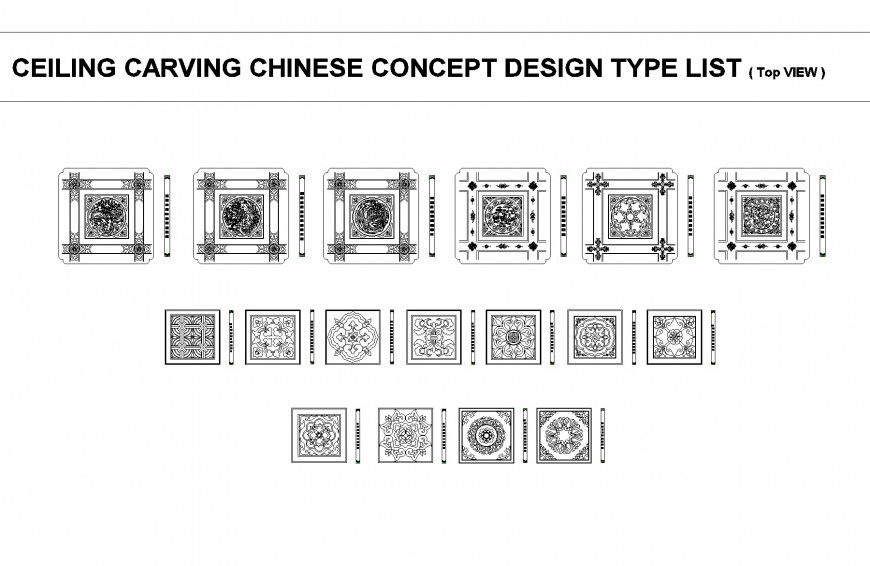 Ceiling carving Chinese concept design dwg file