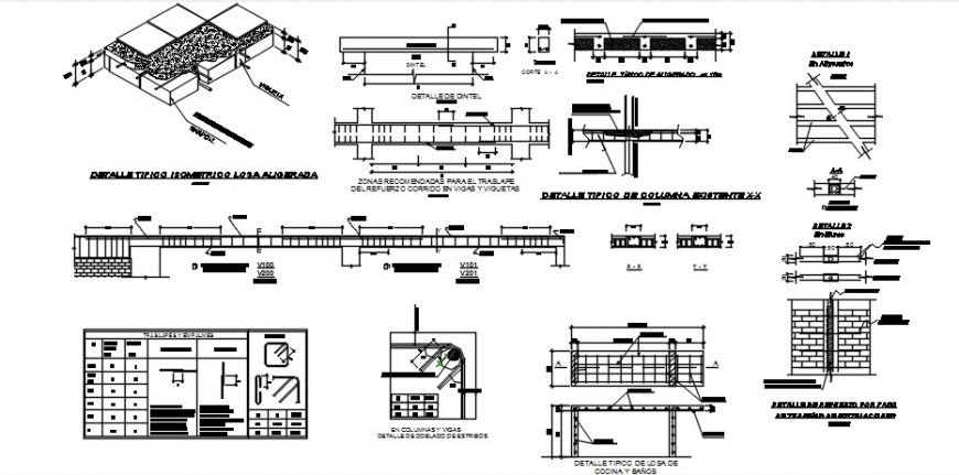Ceiling construction, beam and structure details for house dwg file