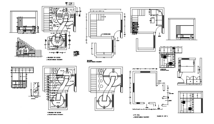 Ceiling design main room house plan autocad file
