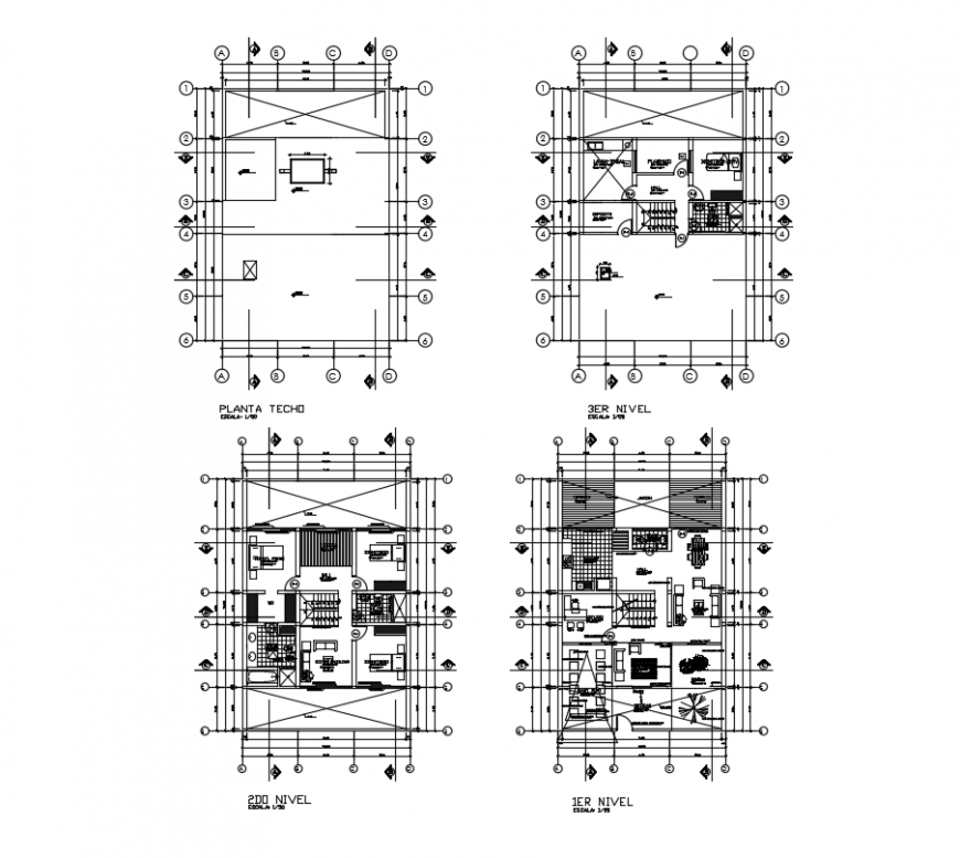 Ceiling detail and first and second floor level detail dwg file
