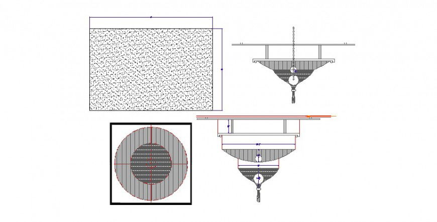 Ceiling lamp elevation and section cad drawing details dwg file