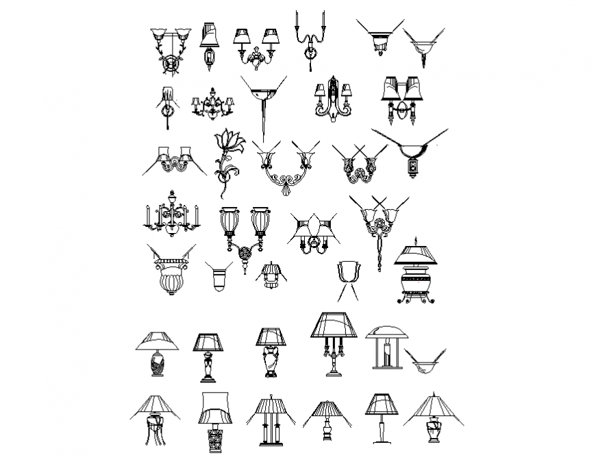 Ceiling lights and night lamps blocks cad drawing details dwg file