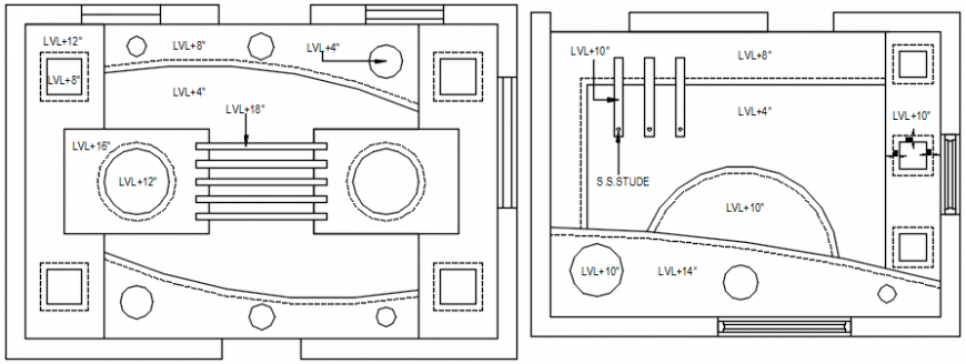 Ceiling of two bedroom plan and design drawing details dwg file
