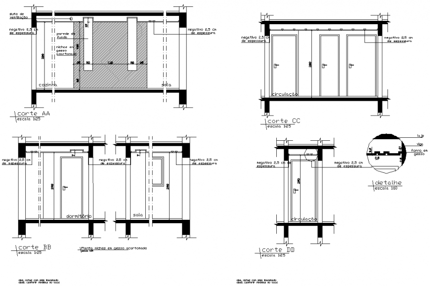 Ceiling plaster and points of lighting section detail dwg file
