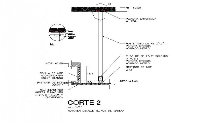 Ceiling section and wooden structure cad drawing details dwg file