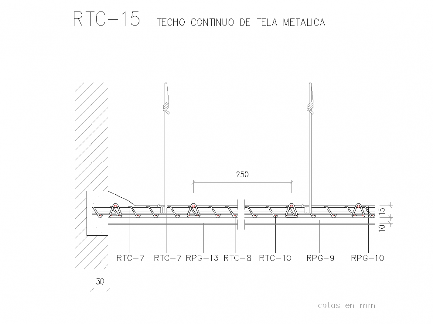 Ceiling support with metallic support area view with dwg file