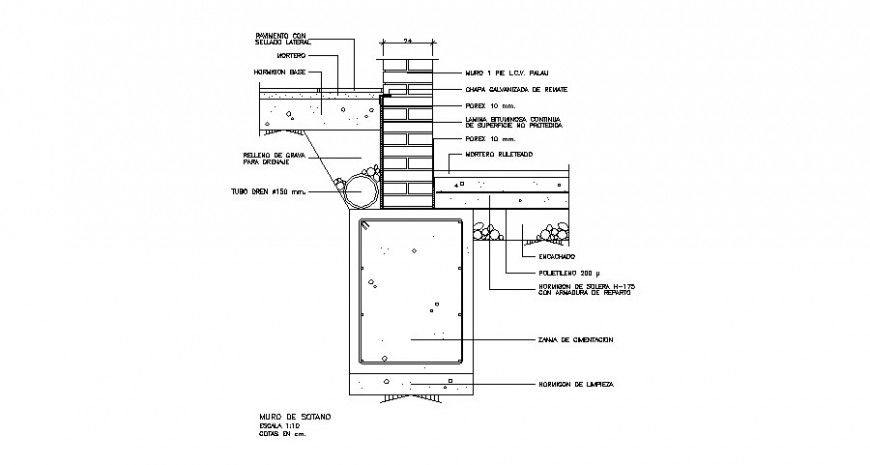 Cellar foundation plan construction cad drawing details dwg file