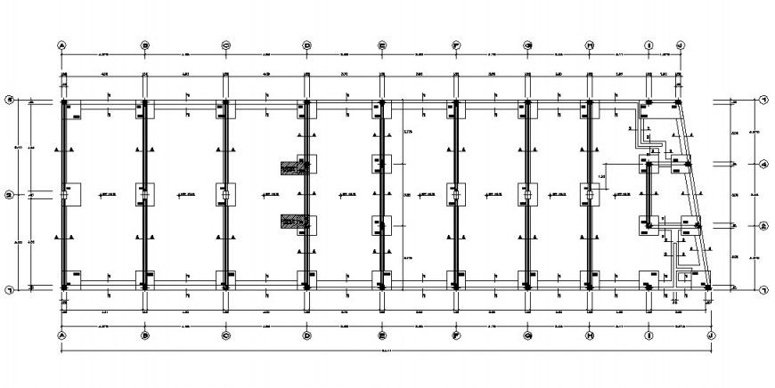 Cementation plan with detail of column position in floor for shopping Centre in auto cad