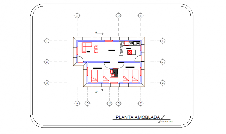 Center line layout of Duplex type country house design drawing