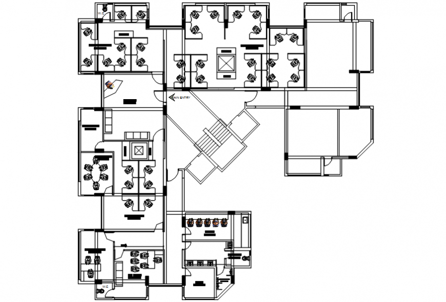 Center line plan of office building layout autocad software file