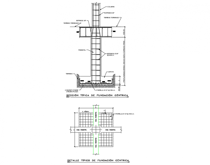 Central foundation plan constructive structure details dwg file