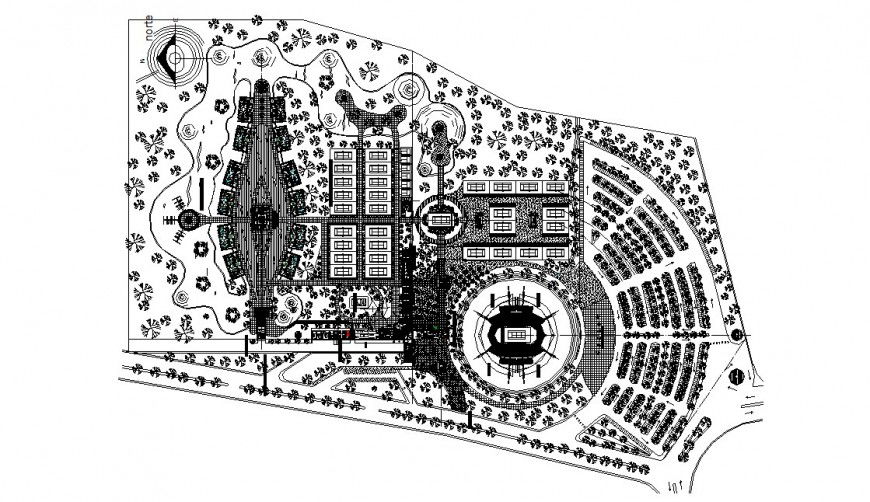 Central park layout plan and landscaping structure details dwg file