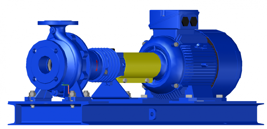 centrifugal pump and motor assembly 3d drawing in dwg file.