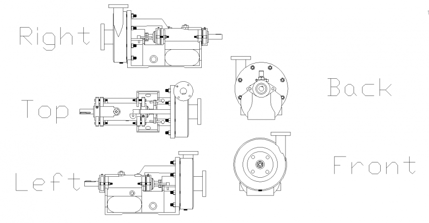 Centrifugal Pump CAD Drawing with Layout and Section in DWG File