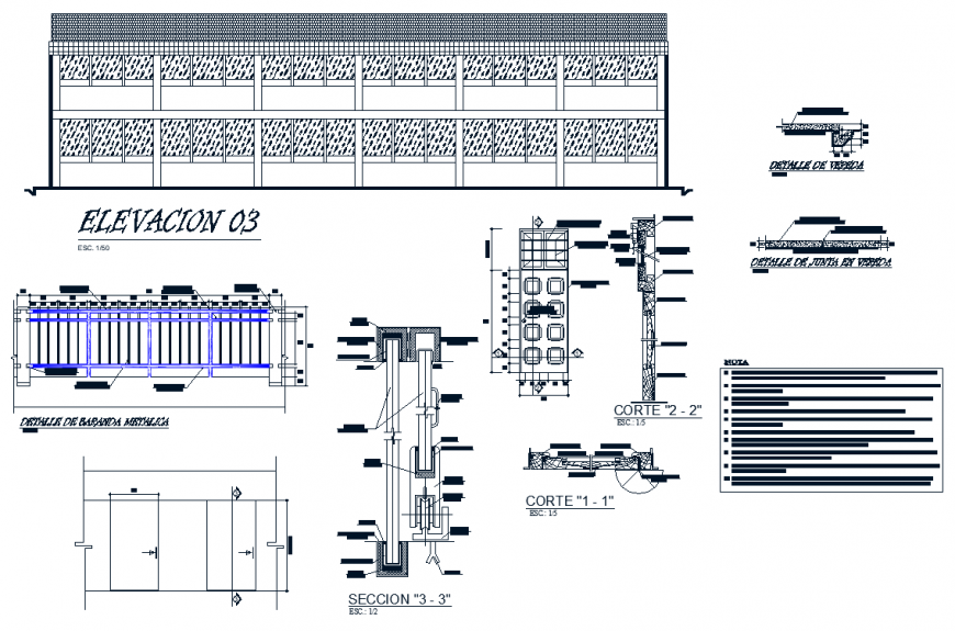 Centro education elevation and section detail dwg file