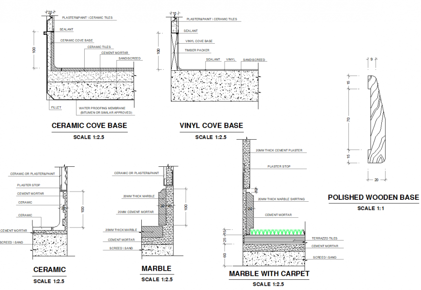 Ceramic, Marble & Vinyl Cove Base Flooring DWG Layout