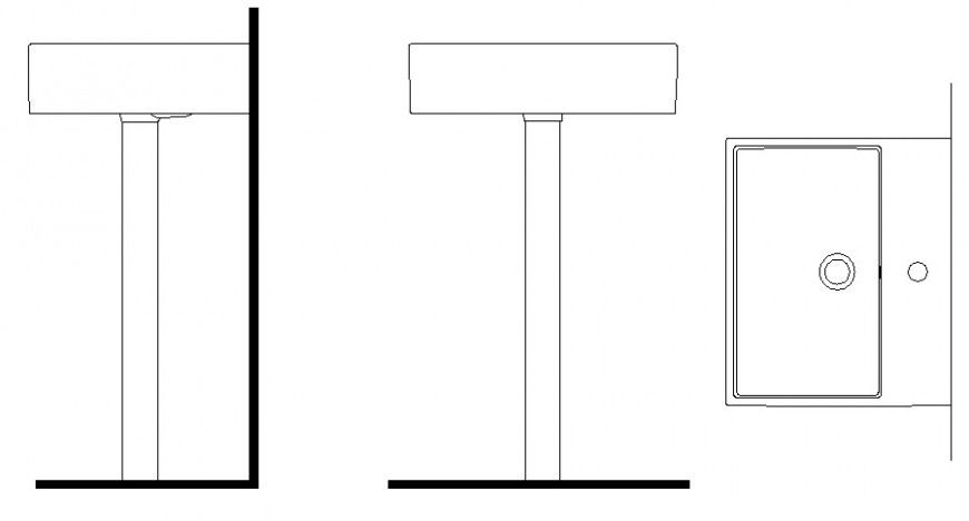 Ceramic sink top and side elevation block cad drawing details dwg file