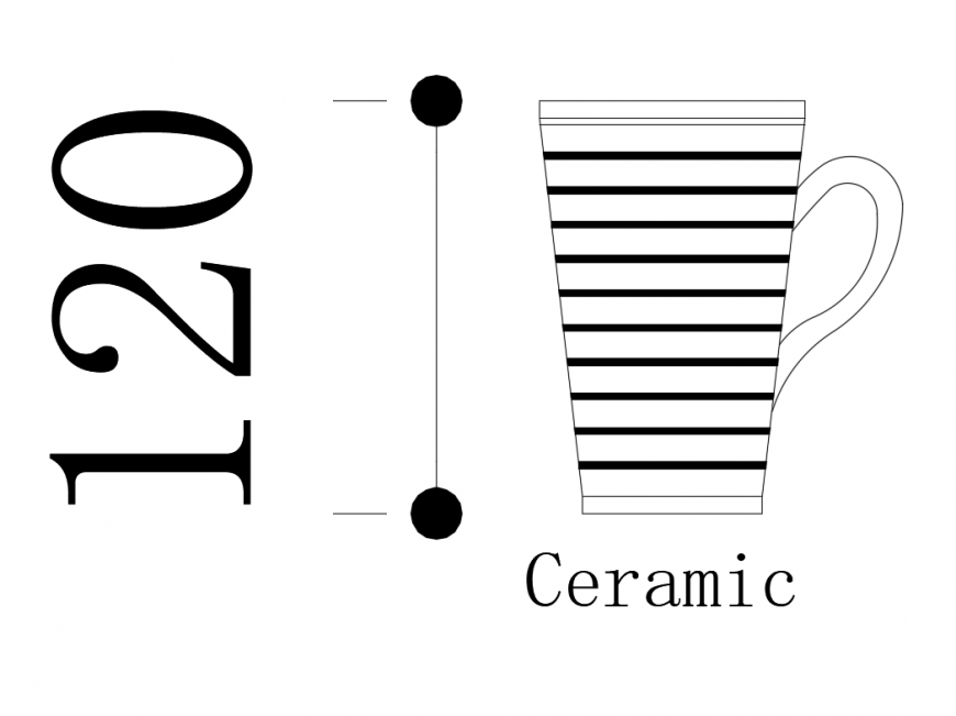 Ceramic tea cup front view elevation cad block details dwg file