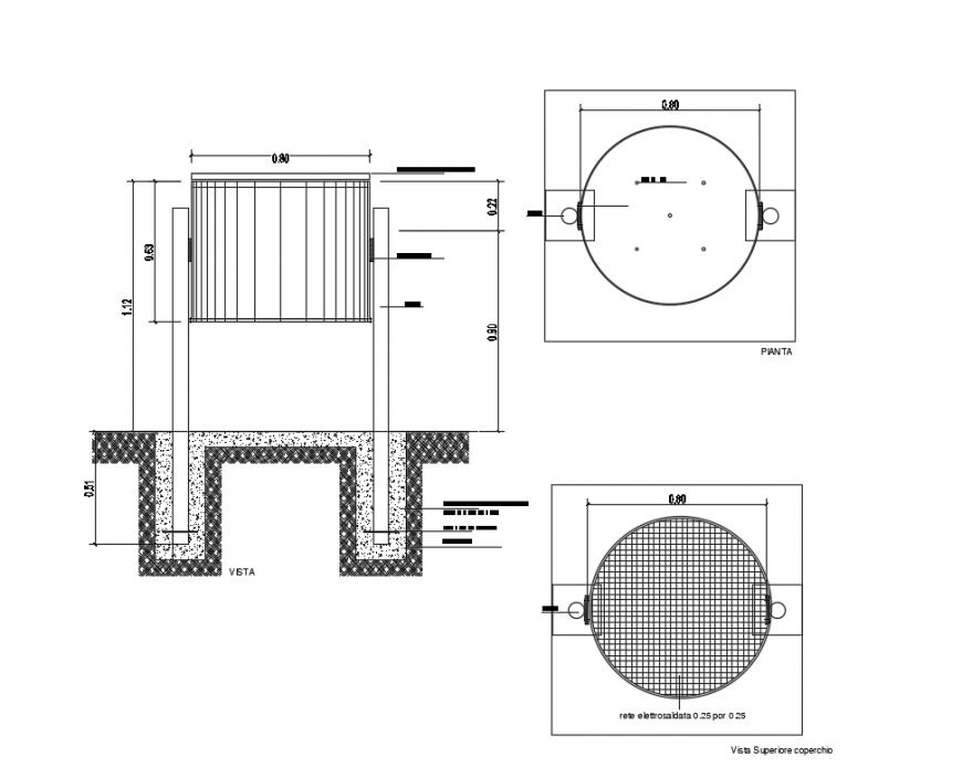 Cestino dust bin plan cad drawing details dwg file