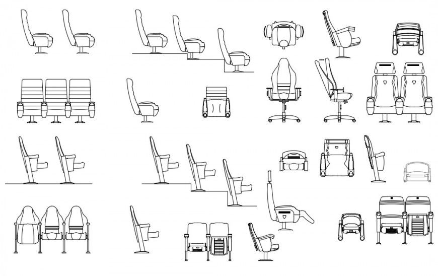 Chair 2d view CAD elevation drawings of furniture blocks dwg file