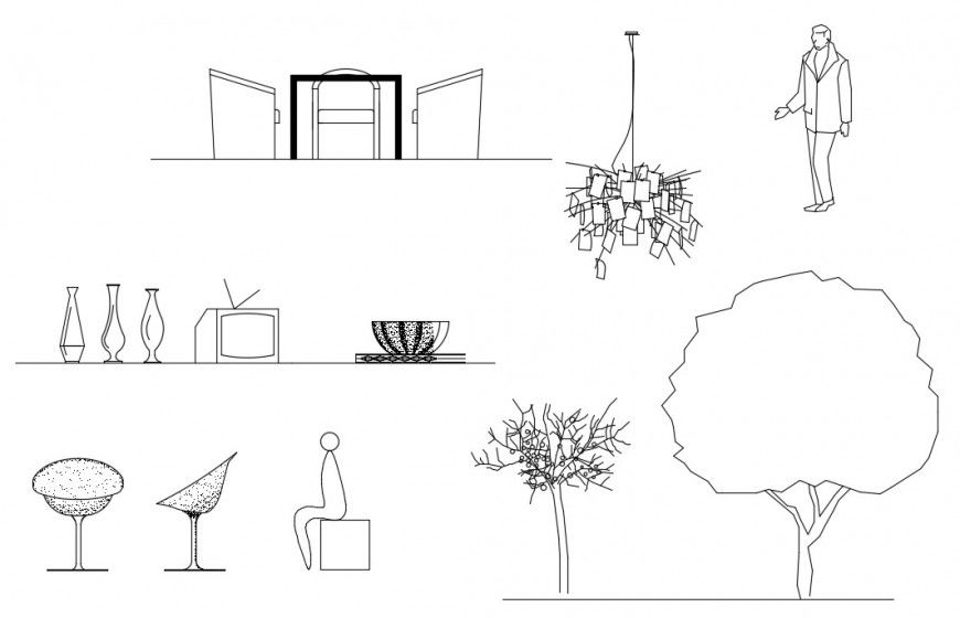 Chair and landscaping units detail 2d view dwg file