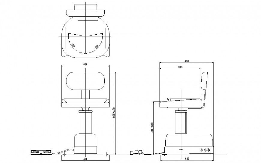 Chair detail elevation 2d drawing of furniture block dwg file