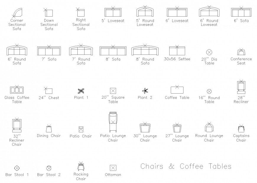 AutoCAD Elevation of Chairs and Coffee Tables in DWG File